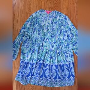 Lilly Pulitzer Marilina Tunic Seeing Double Mermaid Seahorse Size Medium